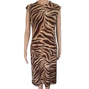 Vintage Tiger Print Midi Dress Sleeveless Animal Print Mob Wife Bodycon USA Made